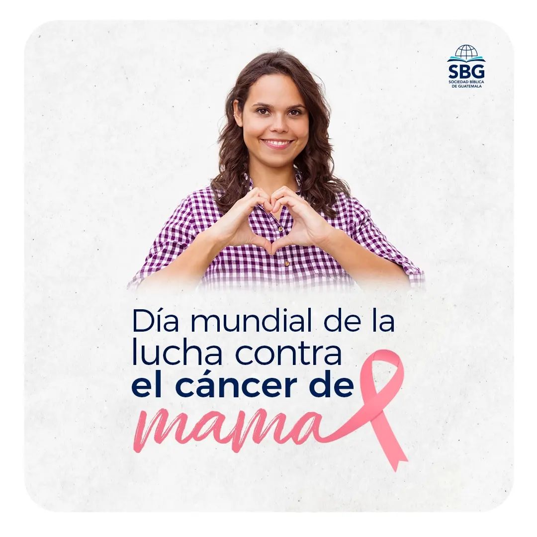 Hoy 19 de octubre es el día mundial de la lucha contra el cáncer de mama, en el que se promueve una detección temprana, un diagnóstico oportuno y una gestión integral.

Te recomendamos que, al momento de presentarse una anomalía, puedas realizarte un auto examen o bien, visitar a un médico especialista.

"...pido a Dios que, así como te va bien espiritualmente, te vaya bien en todo y tengas buena salud." 1 Juan 1:2 DHH

#SBG #Guatemala #rosa #SociedadBiblica