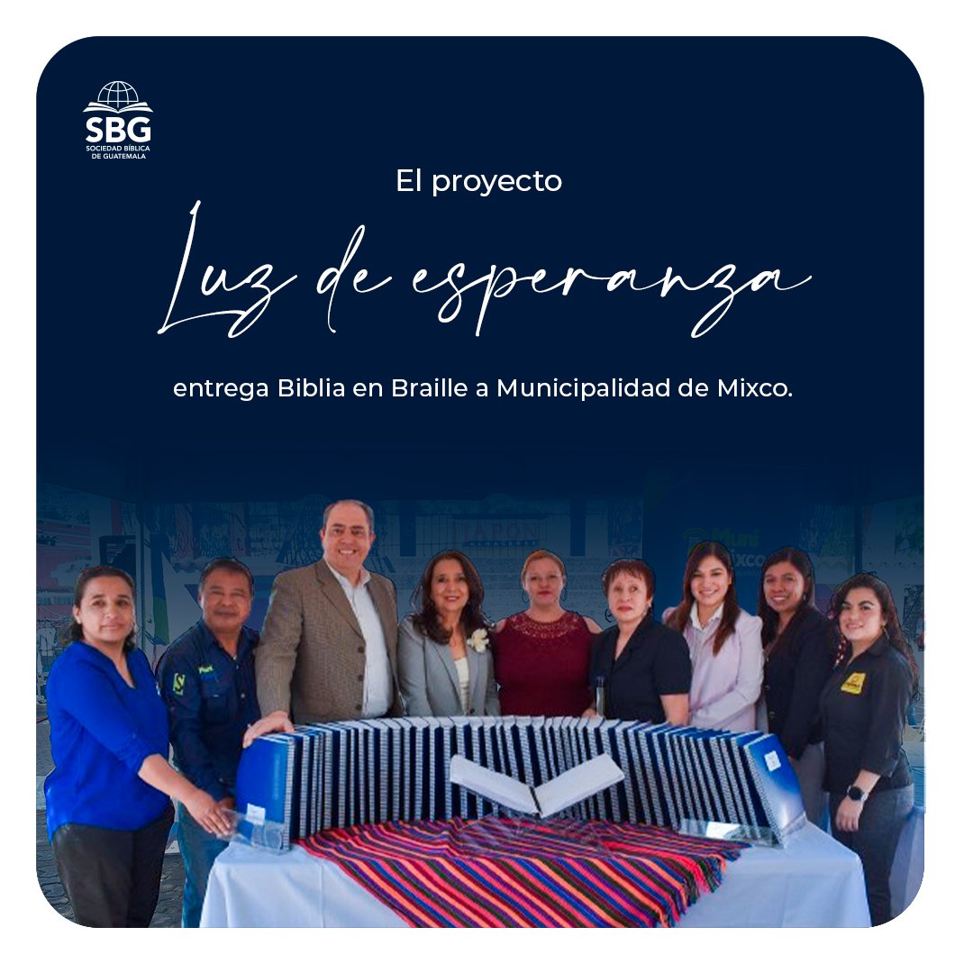 Ahora los mixqueños disponen de una Biblia completa en formato Braille en español. 📖

El lunes 20 de noviembre se realizó la entrega oficial de la Biblia a la Biblioteca Municipal de Mixco y nos llena de mucho gozo el acceso a este recurso por parte de todas las personas con discapacidad visual que deseen interactuar, de forma personal, con la Biblia. ❤️

Te invitamos a conocer más de la actividad en nuestra nota en Linkedin. 🔵💻

#SociedadBiblica #SBG