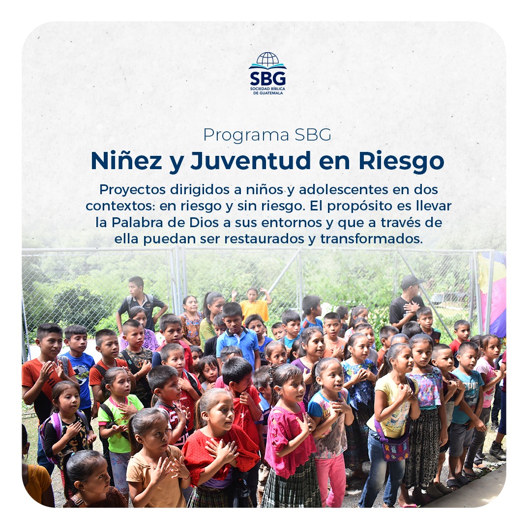 «Si ustedes aceptan a un niño como éste, me aceptan a mí. Y si me aceptan a mí, aceptan a Dios, que fue quien me envió.» Marcos 9:37 TLA
Sociedad Bíblica de Guatemala trabaja en proyectos misioneros dirigidos a niños y adolescentes en dos contextos: en riesgo y sin riesgo. El propósito es llevar la Palabra de Dios a sus entornos y que a través de ella puedan ser restaurados y transformados sus corazones por medio de la enseñanza de valores bíblicos. 📖❤️
Conoce más de los proyectos y cómo apoyarlos a través de la oración, donación y voluntariado en www.sbiblica.org 💻
#SBG #SociedadBiblica #Guatemala #Biblia  #ProyectosSBG #Niñez #Adolescencia #Riesgo #LaBibliaEsParaTodos