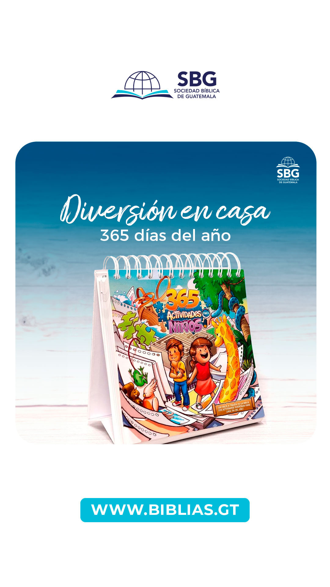 ¡Diversión los 365 días del año! 📆 Disfruta una actividad creativa con los peques mientras aprenden más de la Palabra de Dios. 
¿Te gustaría tener uno en casa? Encuéntralo en www.biblias.gt ⚠ Promoción especial del 30% de descuento durante octubre 🤩 el mes de los más grandes del reino.
#SBG #SociedadBiblica #Niños #Guatemala #Guate #GT #FelizDia #Infantil #TiendaEnLinea #Compras #MaterialDidactico #Enseñanza #EstudioBiblico #Niñas